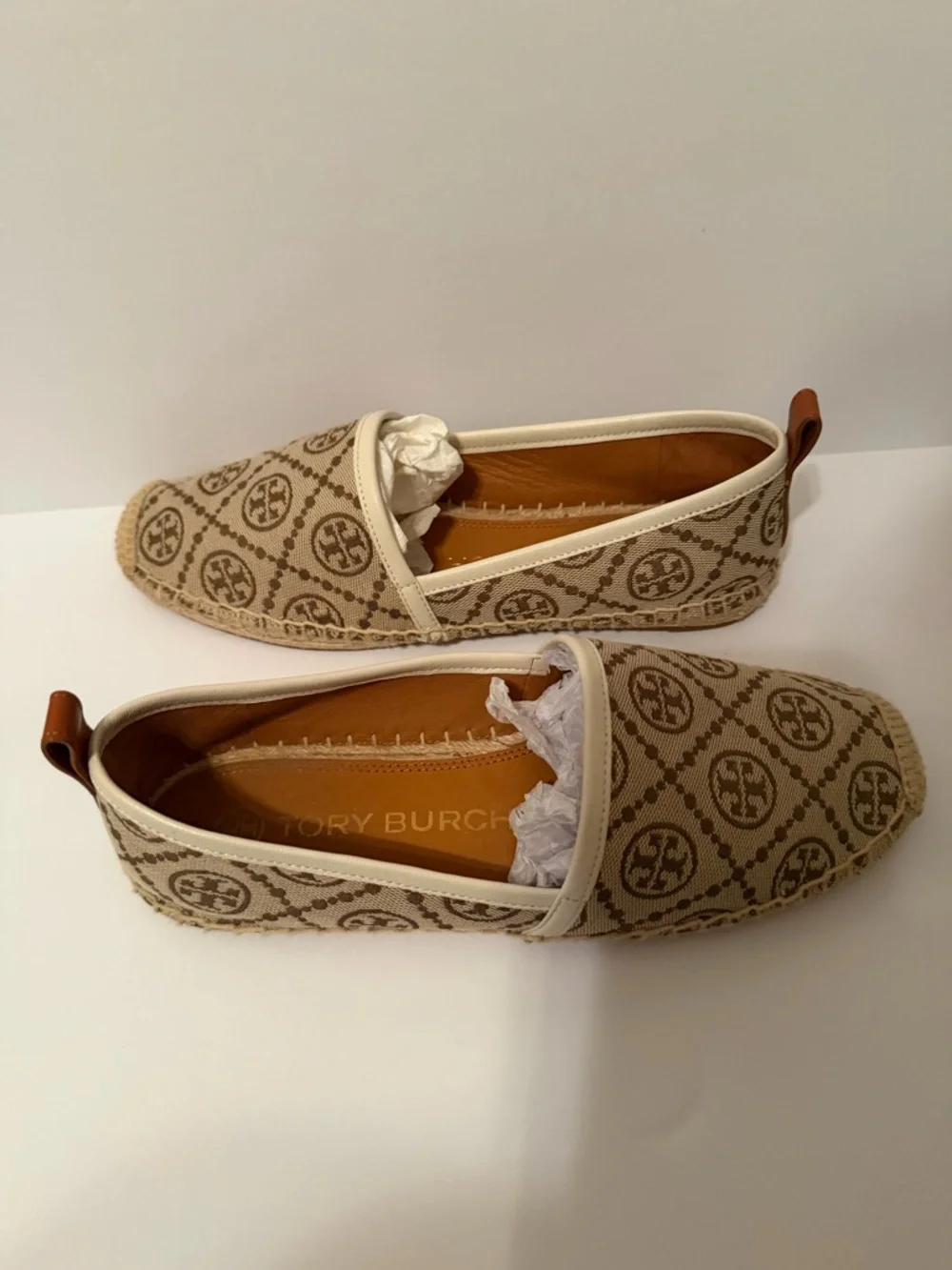 Tory Burch Beige and Brown Logo Espadrille Flats